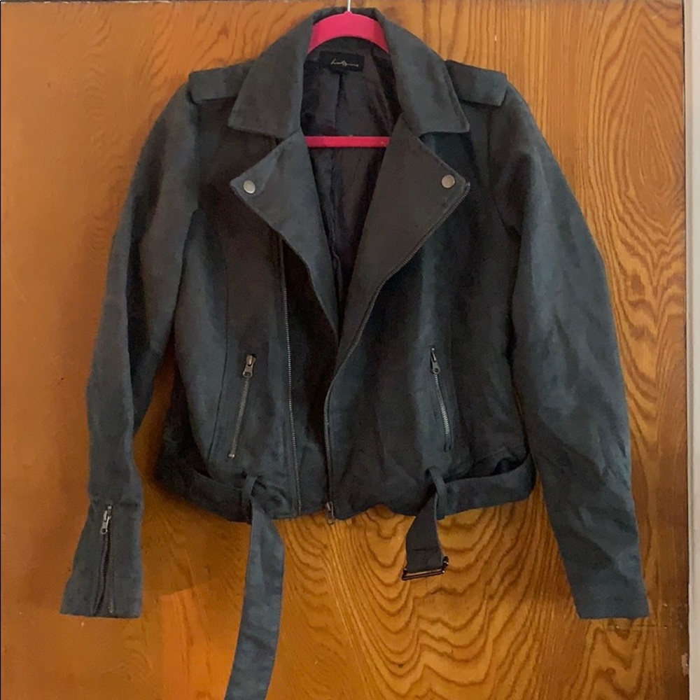 Vegan grey blue motorcycle jacket